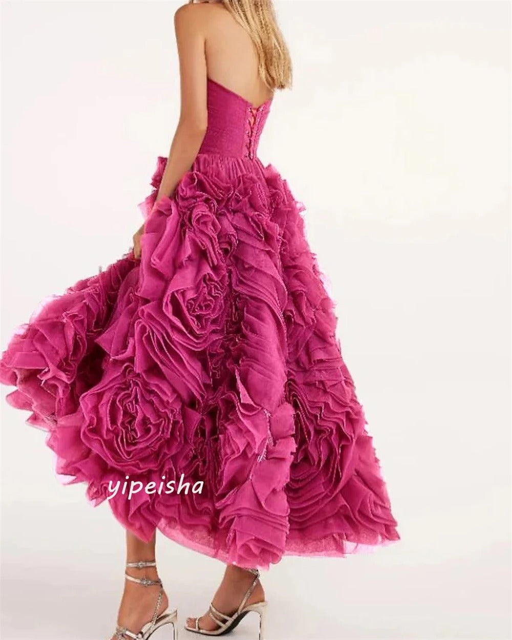 A-line Strapless Bespoke Occasion Gown Midi Dresses